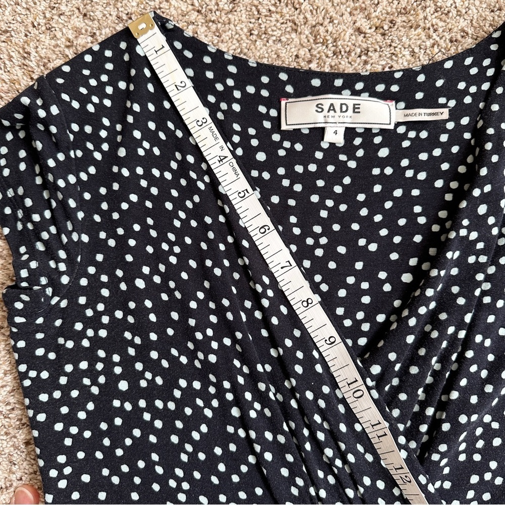 Sade New York Navy Blue Dress Polka Dot Fit Flare Stretch Comfy Casual - Picture 10 of 16